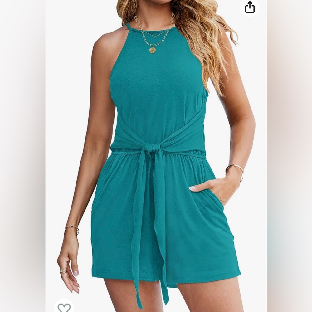 Zesica Women’s Sleeveless Halter Knot Front Short Jumpsuit Romper with Pockets